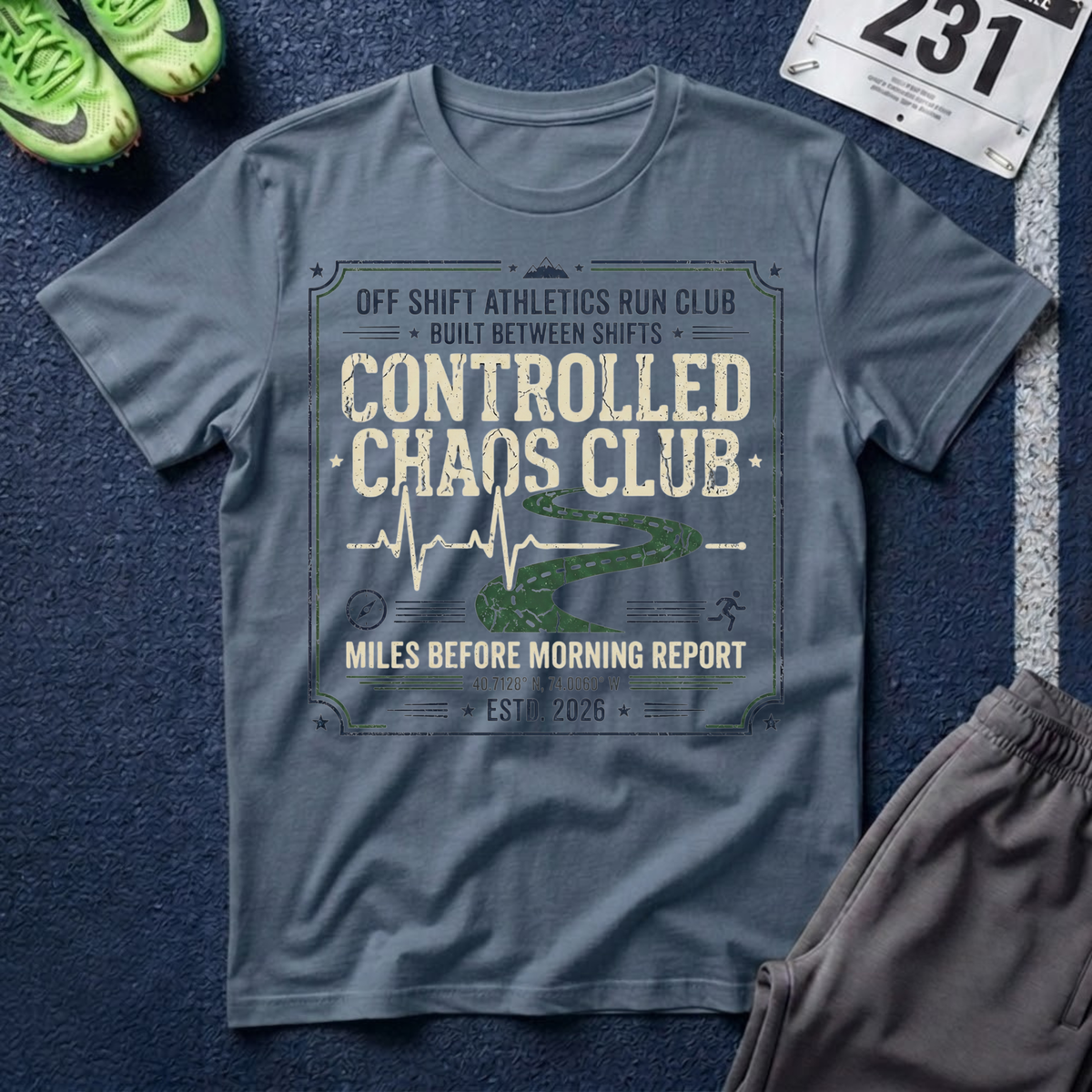 Controlled Chaos Club T-Shirt — Off Shift Athletics Run Club Graphic Tee