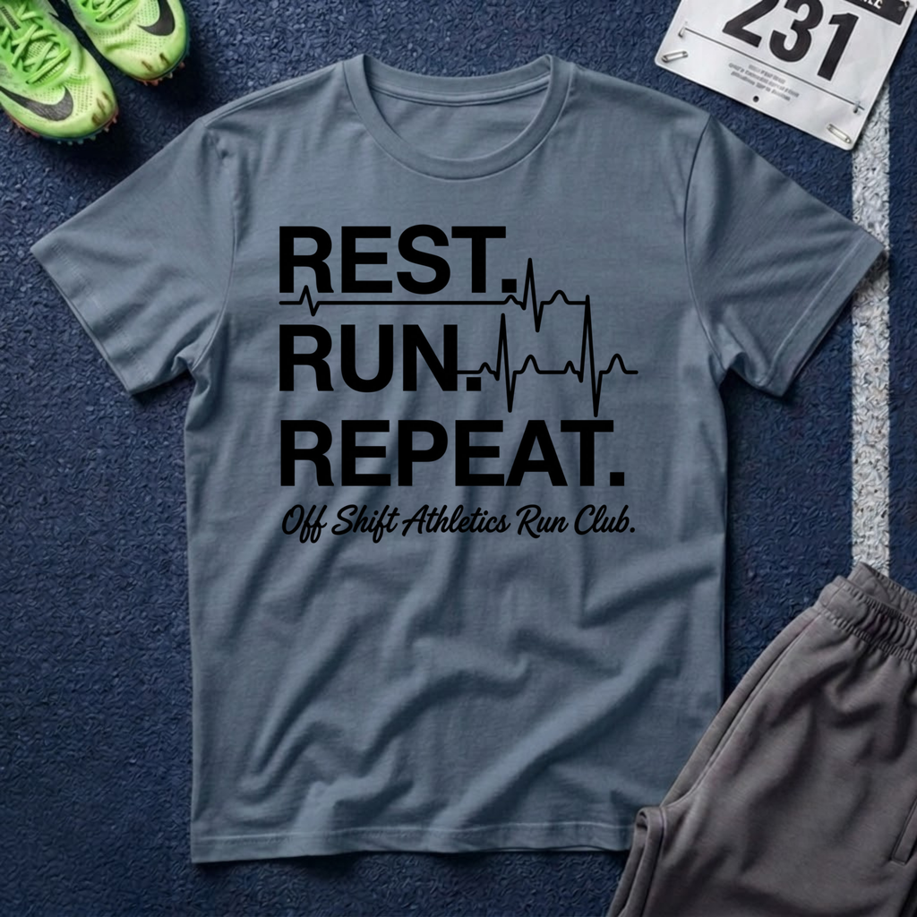Run Repeat T-Shirt — "Rest. Run. Repeat." Running Tee