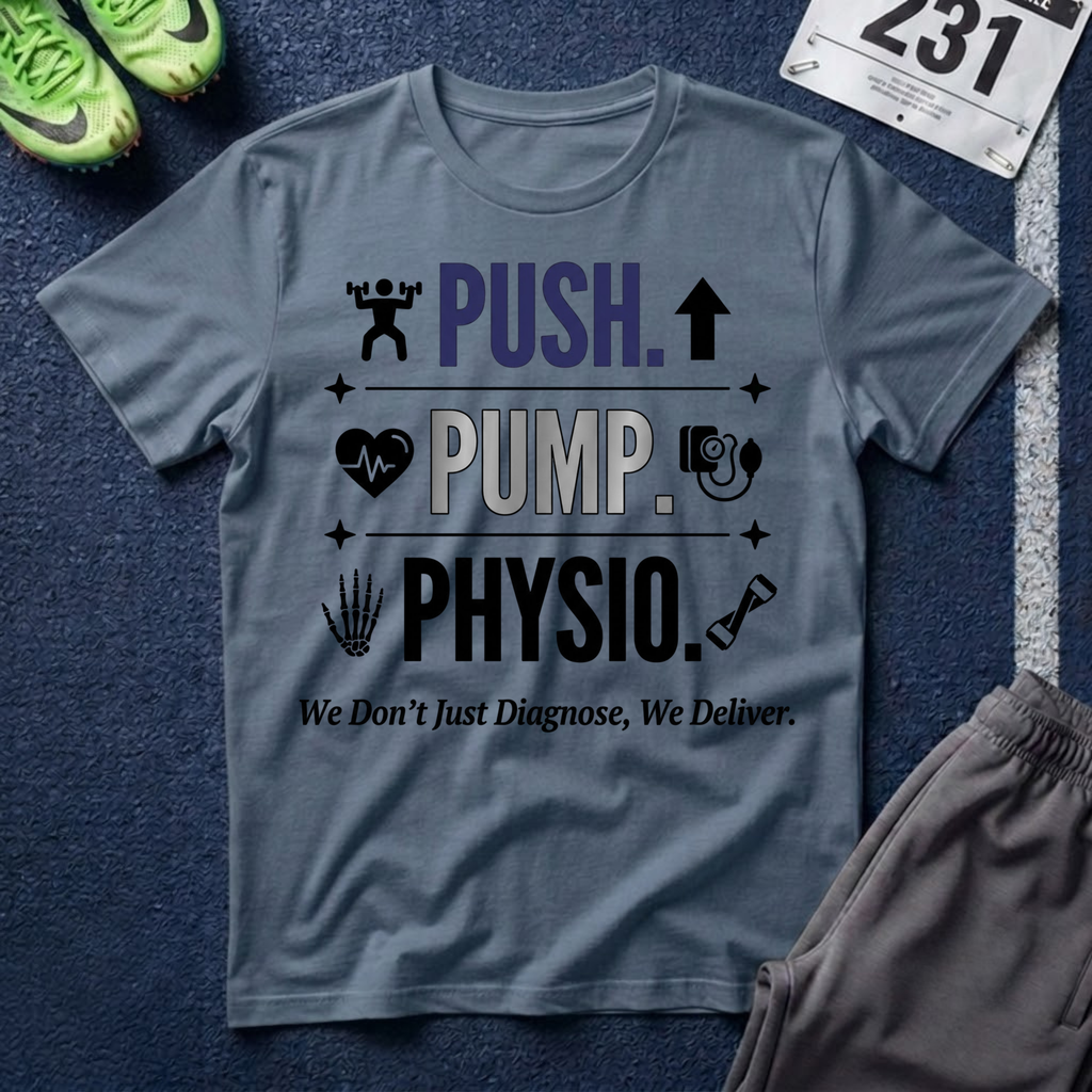 Push. Pump. Physio. T-Shirt — Physical Therapy Tee