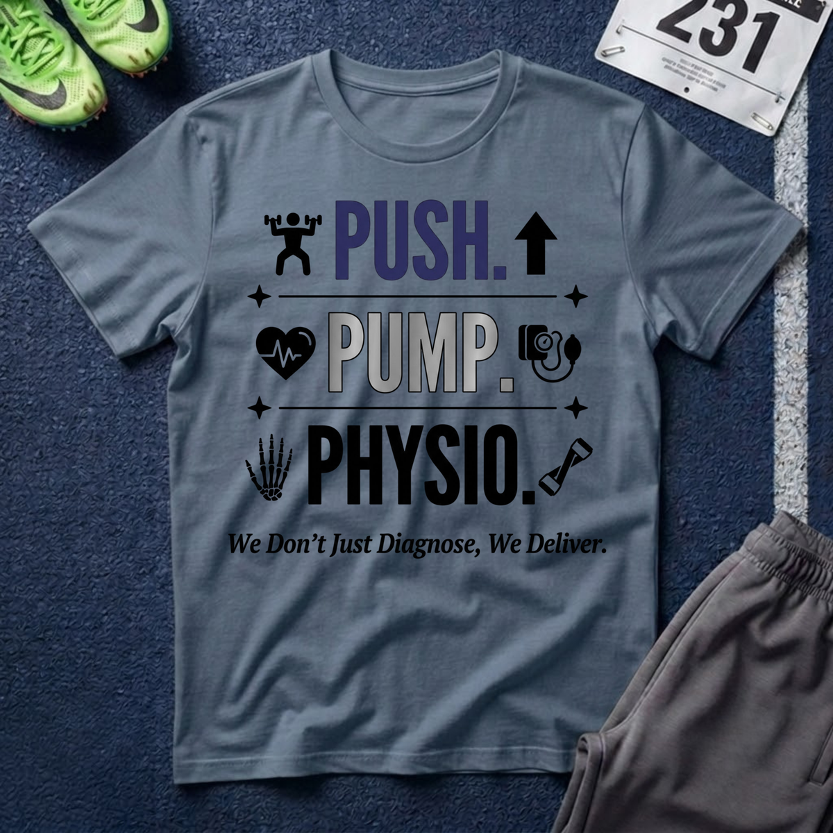 Push. Pump. Physio. T-Shirt — Physical Therapy Tee