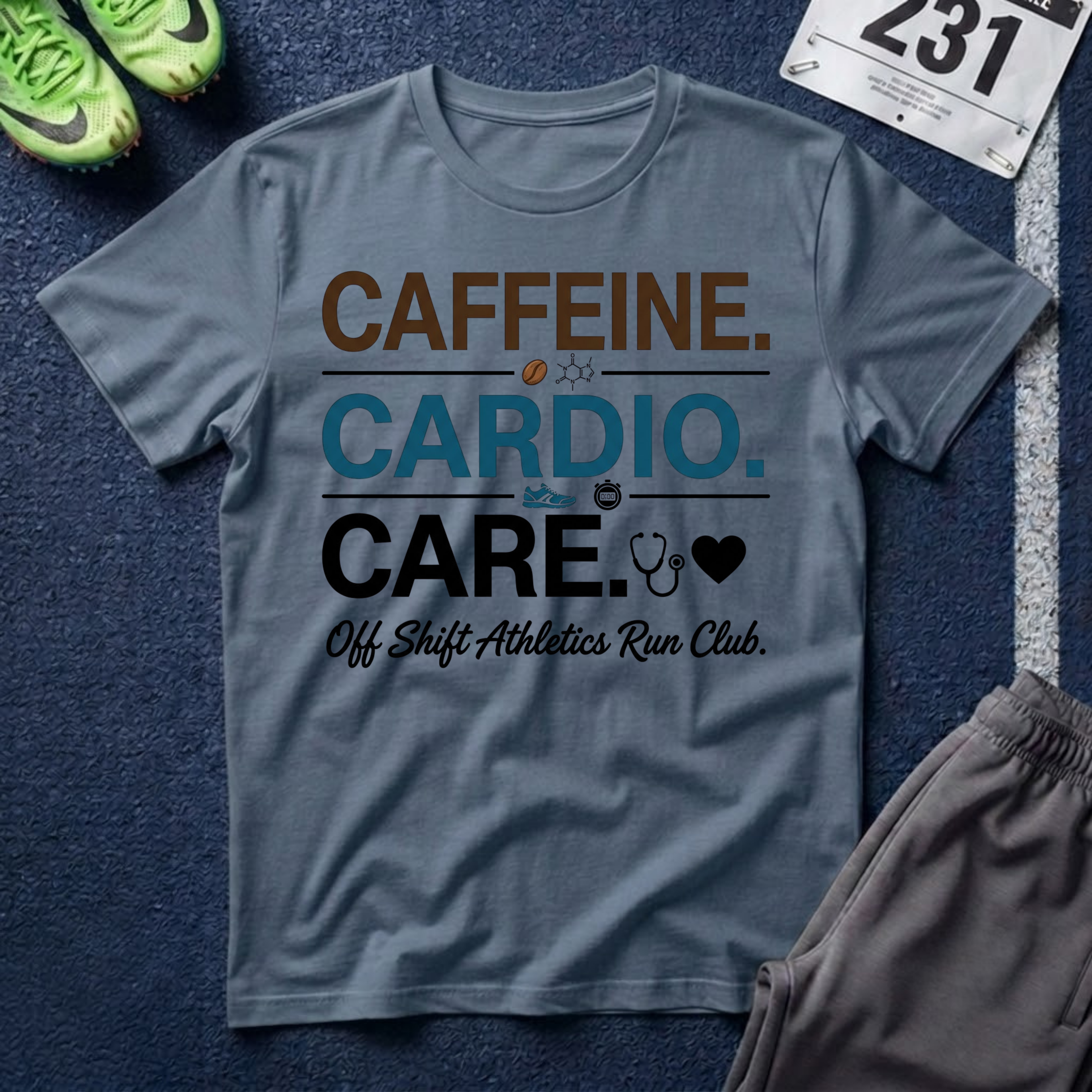 Caffeine. Cardio. Care. T-Shirt — Runner Fitness Tee