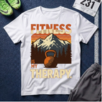 Fitness Is My Therapy T-Shirt — Vintage Mountain Kettlebell Workout Tee