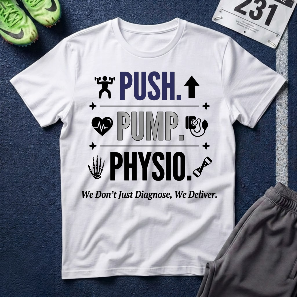 Push. Pump. Physio. T-Shirt — Physical Therapy Tee
