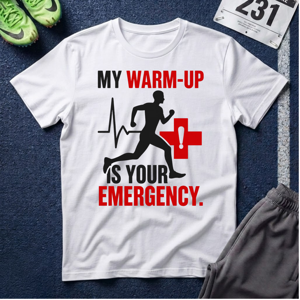 T-Shirt — "My Warm-Up Is Your Emergency" Runner Paramedic Rescue Tee