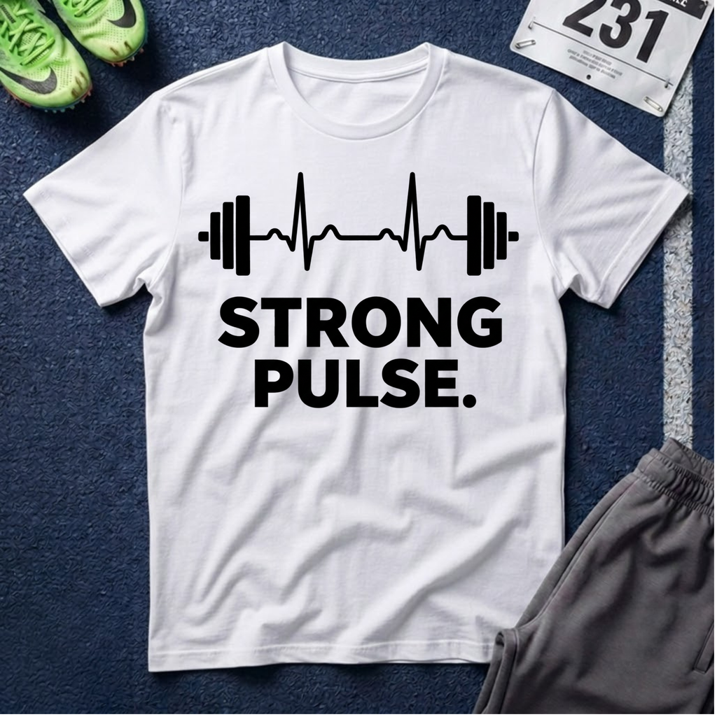 Strong Pulse T-Shirt — Barbell Heartbeat Fitness Tee