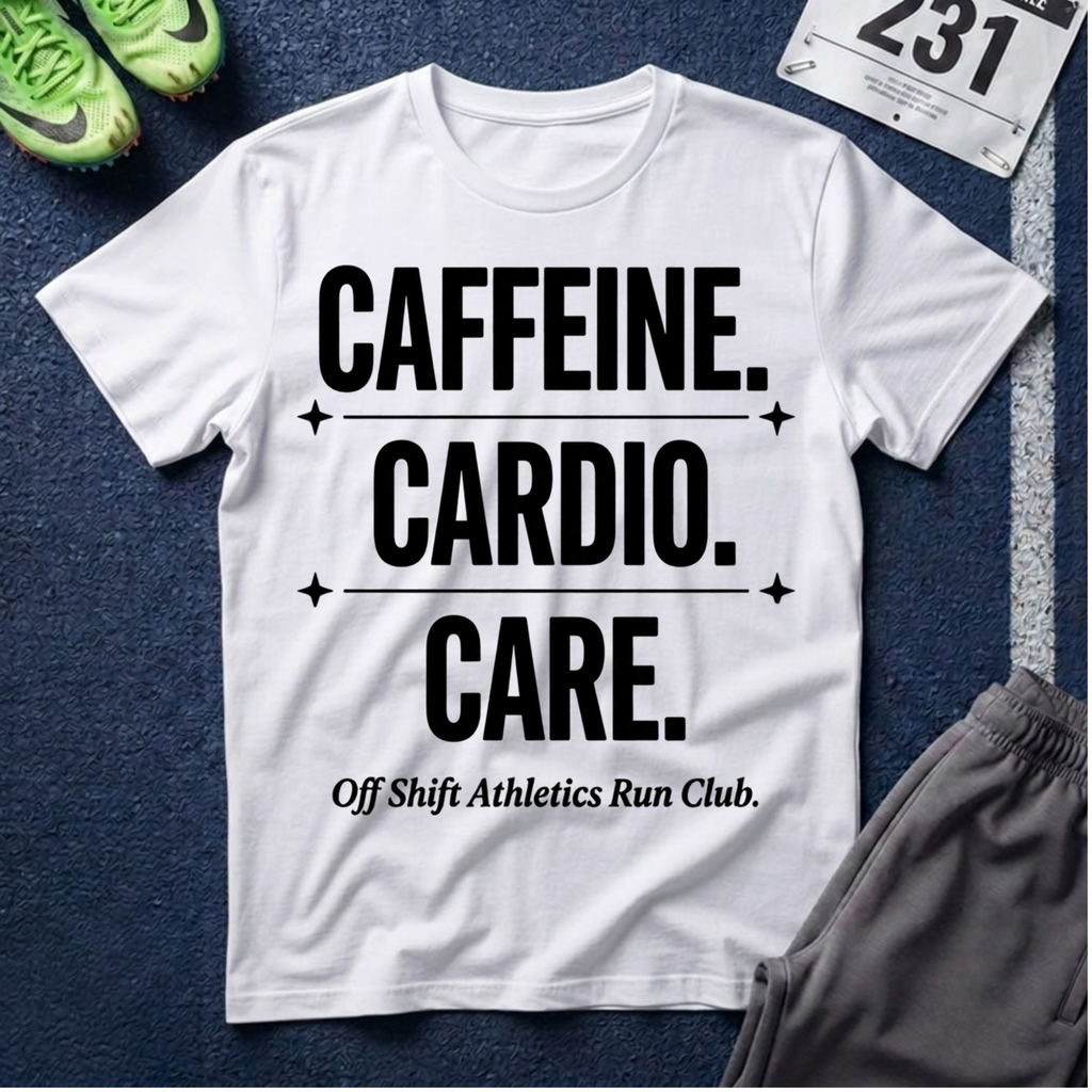 Caffeine. Cardio. Graphic T‑Shirt — Motivational Fitness Tee
