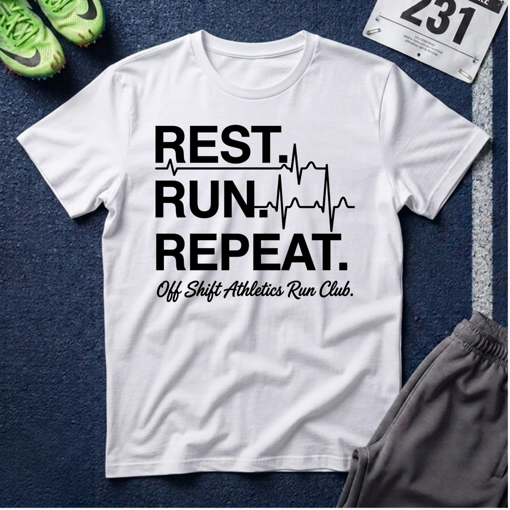 Run Repeat T-Shirt — "Rest. Run. Repeat." Running Tee