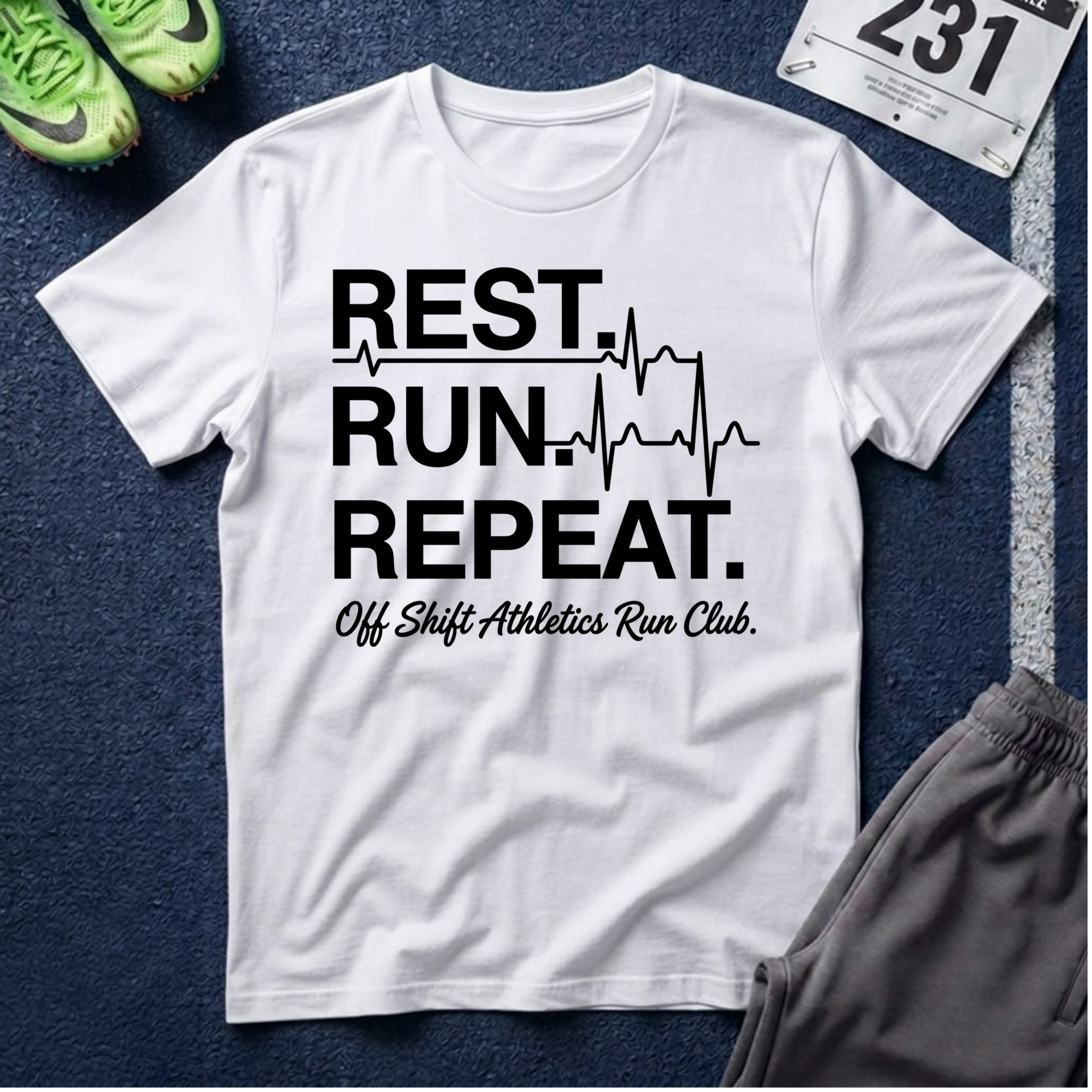 Run Repeat T-Shirt — "Rest. Run. Repeat." Running Tee