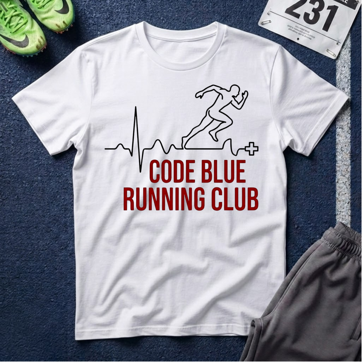Code Blue Running Club T-Shirt — Medical Runner Heartbeat Tee
