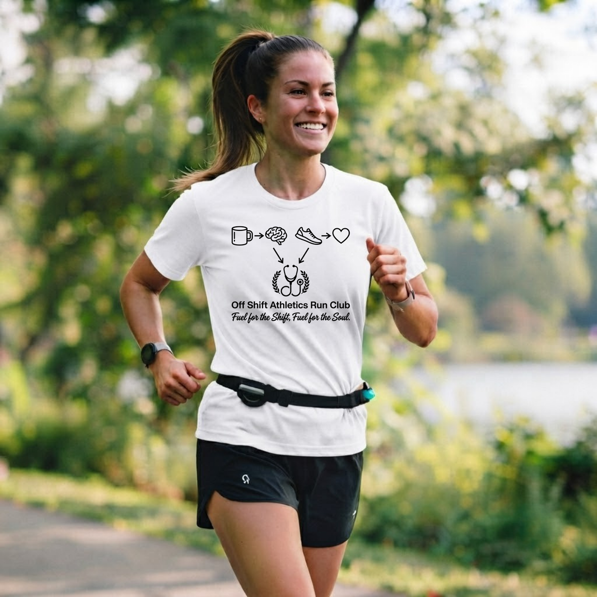 Athletic Nurse T-Shirt — Coffee, Running & Caring Medical Tee